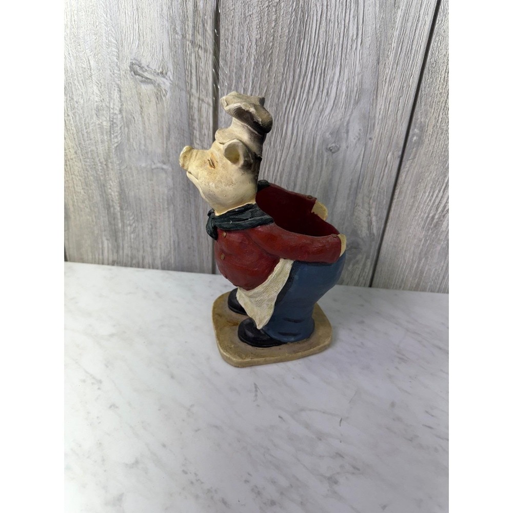 Vintage Style Chef Pig Figurine Toothpick Holder Resin Kitchen Decor Red Blue - Picture 2 of 9